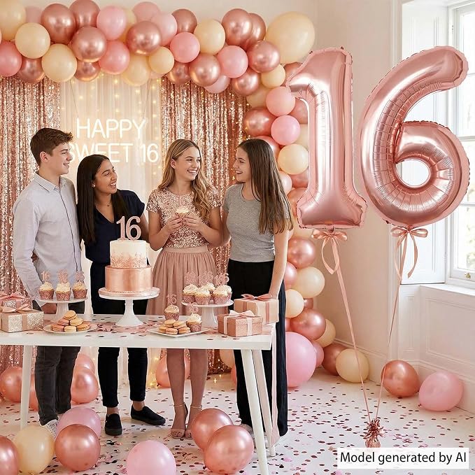 Rose Gold Number 16 Balloon 40 Inch, Gorgeous Foil - Image 6