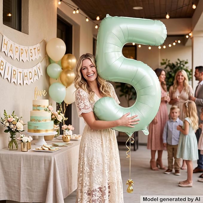 40 Inch Olive Green Number 5 Foil Balloon - Image 5