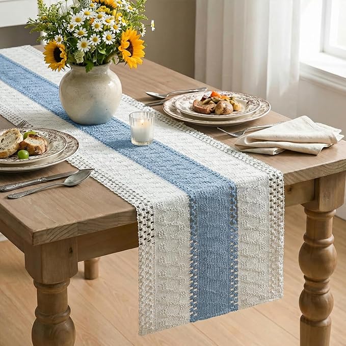 Artoid Mode Sky Blue Farmhouse Rustic Table Runner 12x90 Inch | Seasonal - Image 4