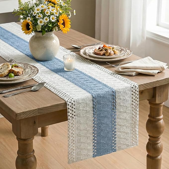 Artoid Mode Sky Blue Farmhouse Rustic Table Runner 12x36 Inch | Seasonal - Image 4