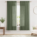Olive Green Linen Curtains for Living Room 2 Panels Set 80 Inch Length Back Tab by Nanspring