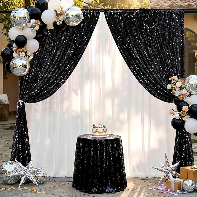 Black Sequin Backdrop Curtains-2 Panels 3FTx8FT Black Backdrop - Image 5