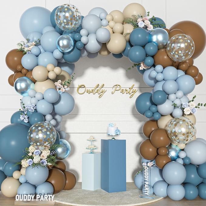 Ouddy Party Dusty Blue Brown Balloons Garland Arch Kit 18 12 10 5 Inch | - Image 2