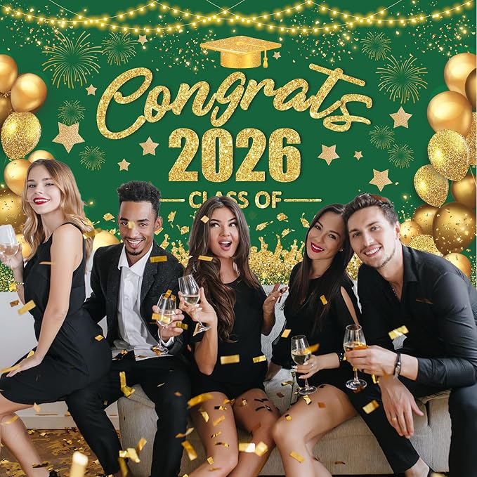 Green and Gold Graduation Decorations Congrats Class of 2026 Banner - Image 2