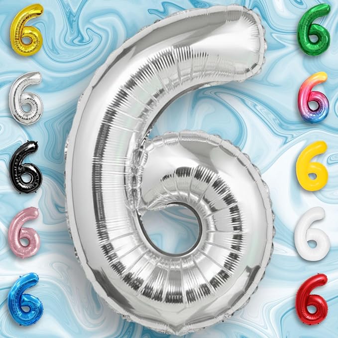 Silver Number Balloon 6 Mylar Foil Balloons 16 inch Small - Image 3