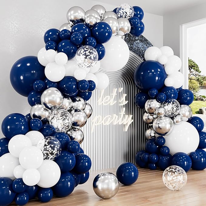Navy Blue and Silver Balloon Garland Arch Kit, Graduation, Baby Shower by Haolongfa