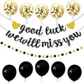 Good Luck We Will Miss You Banner Glitter Black Gold Banner Balloon Garland by PEIQICHU