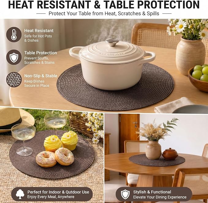 FunWheat Round Braided Placemats Set of 8 Place Mats - Image 7