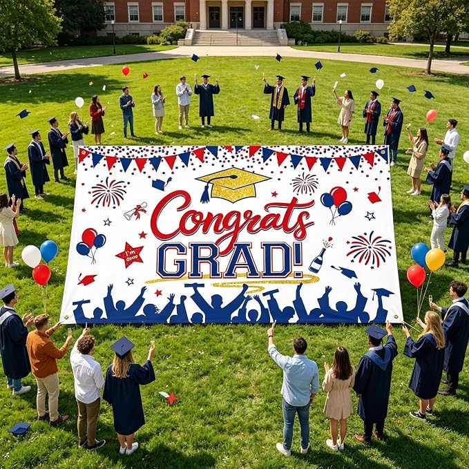 Blue Red Congrats Grad Class of 2026 Banner Backdrop Photography Background - Image 3