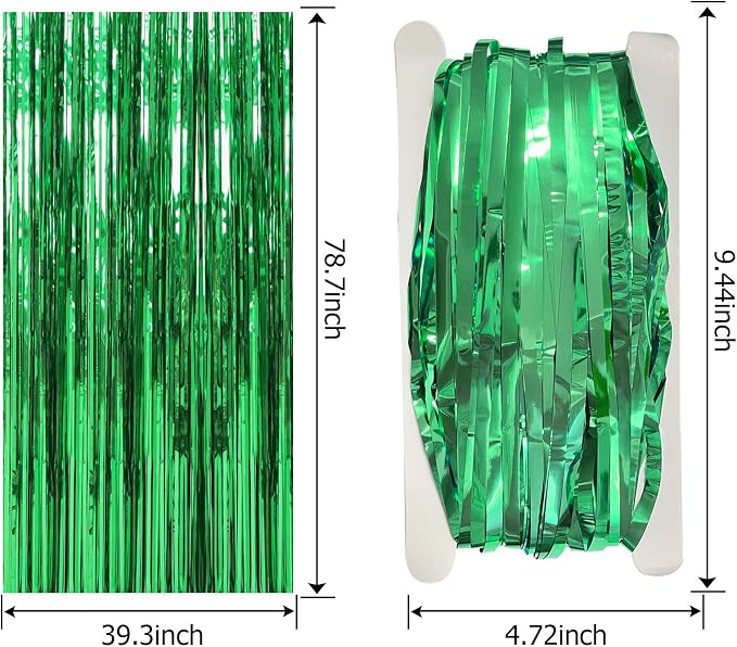 10 Pack Foil Curtain Backdrop Green Metallic Tinsel Foil Fringe Curtains Photo - Image 7