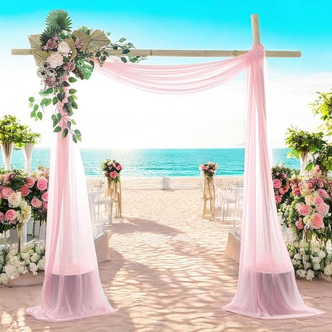 MDS Halloween Chiffon Draping Fabric - 2 Panel, 30" Wide x 100ft Long - Sheer Spooky Arbor & Canopy Drapery for Haunted House Backdrops, Party Ceilings, DIY Costumes & Themed Events - Blush Pink