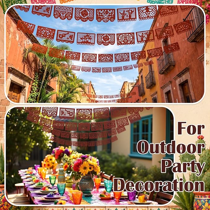 Boao 8 Pcs 120 ft Mexican Party Decorations Fiesta Banner Plastic Papel Picado - Image 5