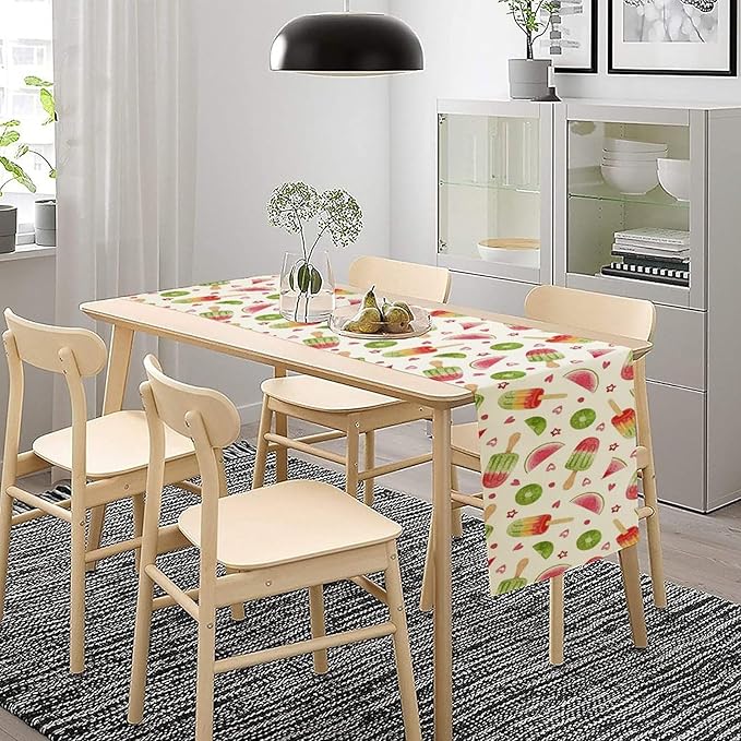 Summer Popsicles Table Runner, Colorful Watercolor Ice Cream Loves Heart Seasonal Dinner Runner for Party Holiday Home Kitchen Dining Table Decor 13"x108"