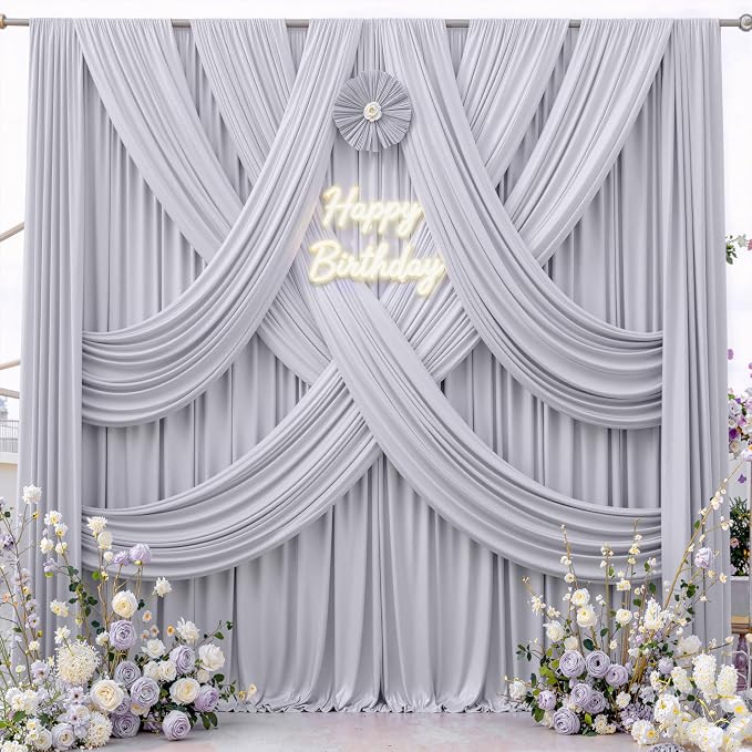 30 ft x 10 ft Wrinkle Free Silver Backdrop Curtain - Image 4