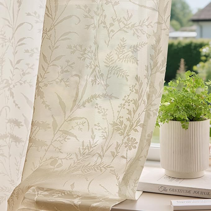 Anmao Taupe Semi Sheer Light Filtering Short Curtains 45 Inches Long 2 Panels by Anmao