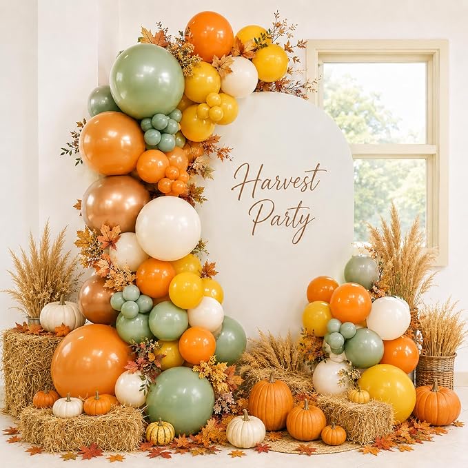 Fall Balloons, 12 Inch Sage Green Burnt Orange Mustard Yellow Beige Balloon | - Image 5