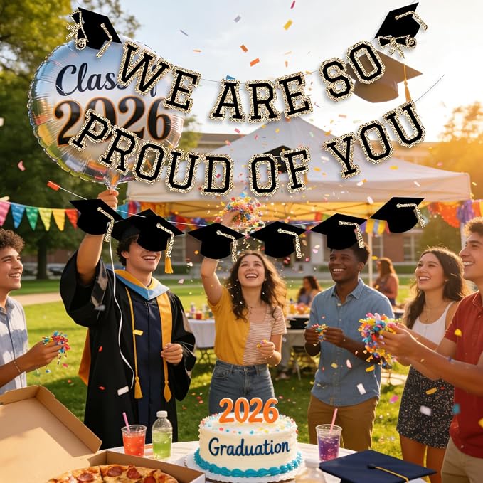 We Are So Proud Of You Banner Graduation Party Decorations Congrats Grad Cap - Image 3