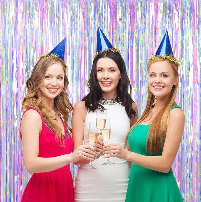 2pcs 3ft x 8.3ft Shiny Corlorful Metallic Tinsel Foil Fringe Curtains Photo - Image 6