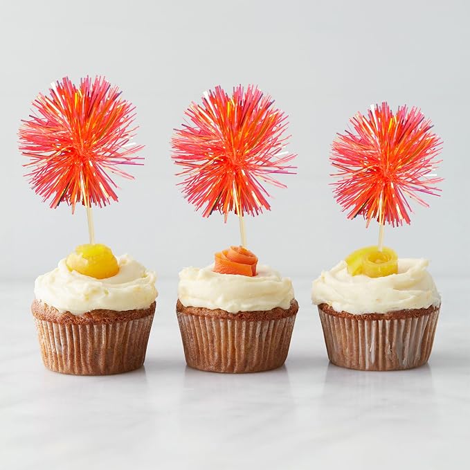 Gyufise 30Pcs Foil Firework Cupcake Toppers Sparkle Tinsel Cake Toppers Tinsel - Image 4
