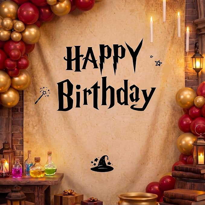 Oudain 29 x 39 Inch Magic Wizard Happy Birthday Banner, Vintage Burlap Birthday by Oudain