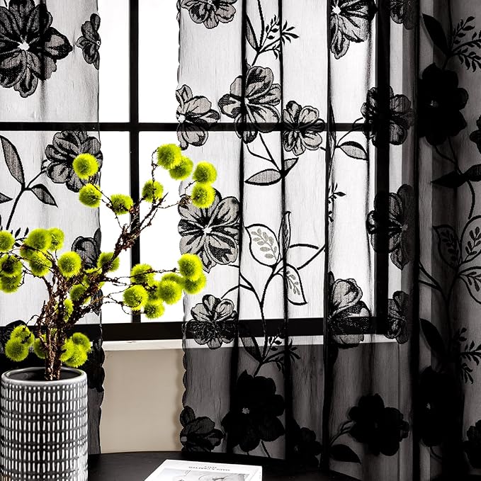 Black Sheer Lace Curtains for Bedroom Living Room Studio 108inch Extra Long - Image 5
