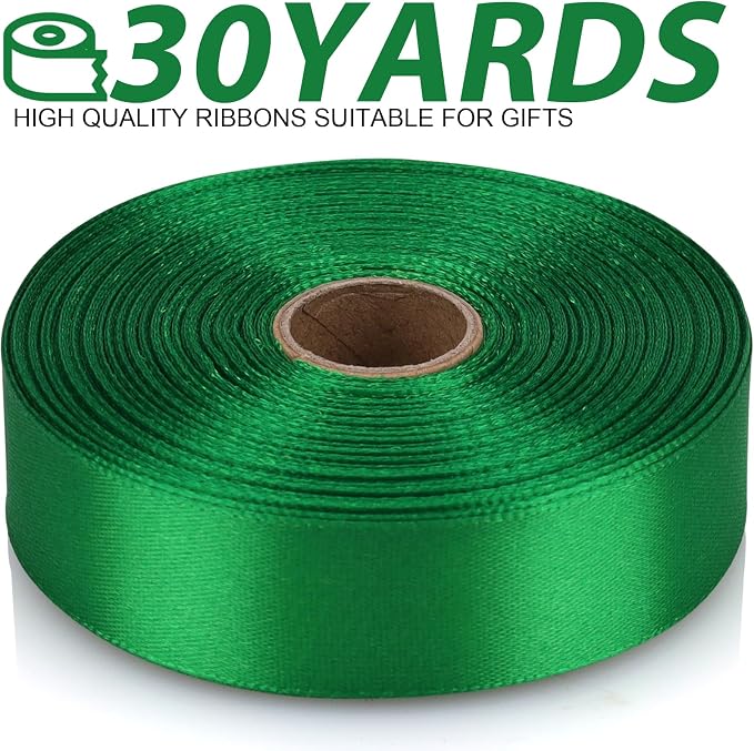 7/8 Inch 60 Yards Green Satin Craft Ribbon-Single Face Polyester Ribbon - Image 2