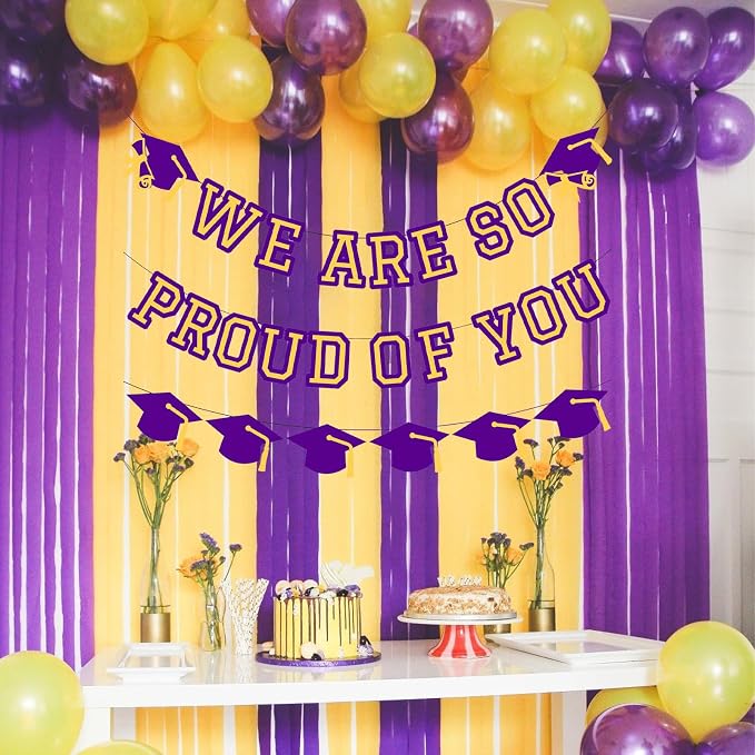 We Are So Proud Of You Banner Graduation Party Decorations Congrats Grad Cap - Image 3