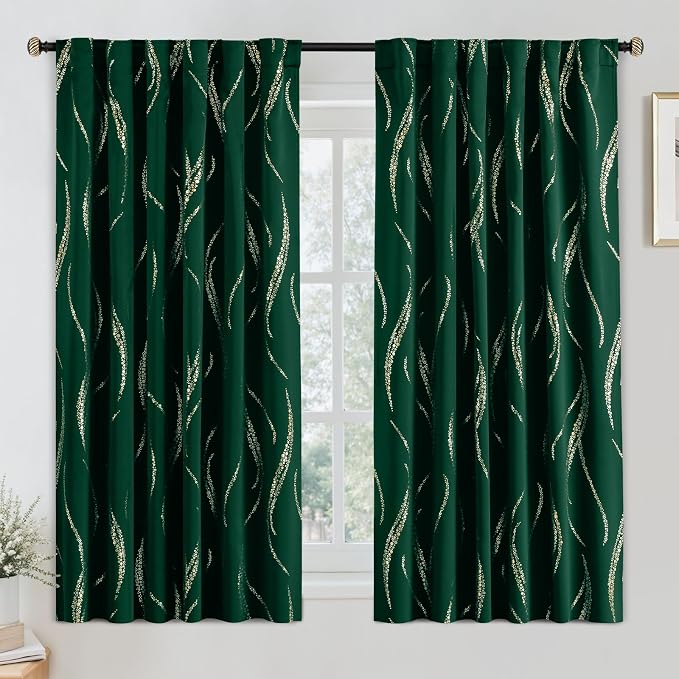 Yakamok Emerald Green Curtains for Livingroom Foil Print W52 x L63-inch | by Yakamok