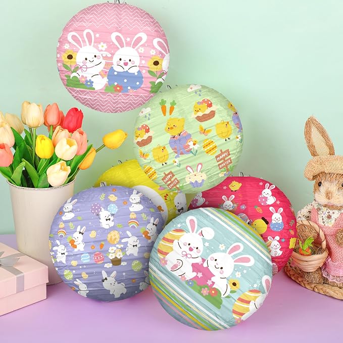 Panelee 12 Pcs Easter Paper Hanging Lanterns Party Decorations 8 Inch Pastel - Image 3