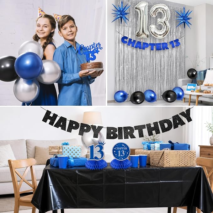 13th Birthday Decorations for Boys and Girls, Fringe Curtains, Tablecloth and - Image 5