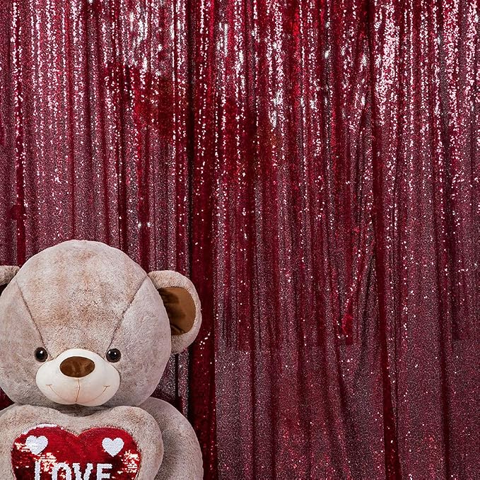 JYFLZQ Burgundy Sequin Backdrop Curtains 2ft x 8ft 2 Panel Glitter Photo Booth - Image 2