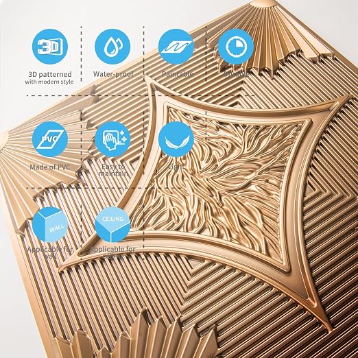 Art3d Drop Ceiling Tiles 24x24 in Bronze, 3D Wainscoting Panels Glue Up 2x2 - Image 6