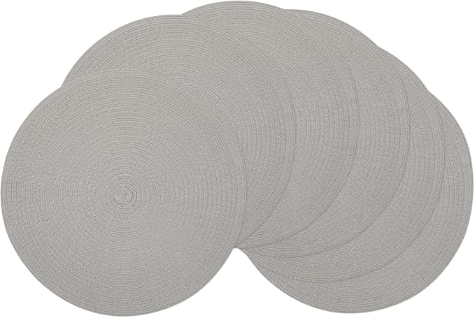 SHACOS Round Braided Placemats Set of 6 Thick Fabric Circle Grey Place Mats by SHACOS