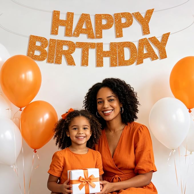 BEISHIDA Pre-Strung Glitter Orange Happy Birthday Banner Party Sign Decor | NO - Image 4
