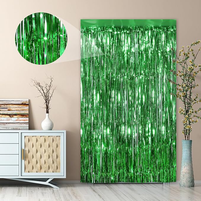 Green Fringe Curtain Party Streamers 2Pack 3.3 x 8.3 Ft Foil Fringe Backdrop - Image 4