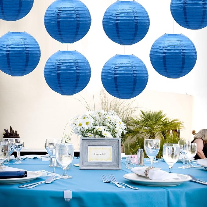 Blue Round Paper Lanterns Chinese Japanese Hanging Ceiling Decorations - Image 4