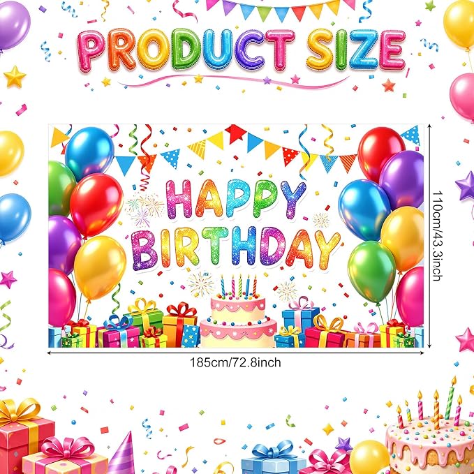 Blulu Happy Birthday Backdrop Banner Sign Poster Large Fabric Glitter Balloon - Image 2