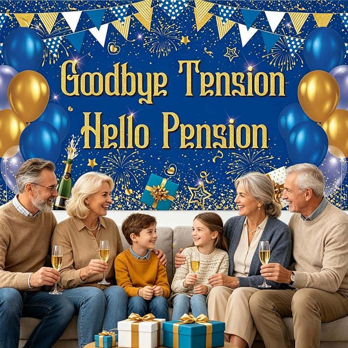 Blue Gold Goodbye Tension Hello Pension Backdrop Banner Photography Background - Image 3