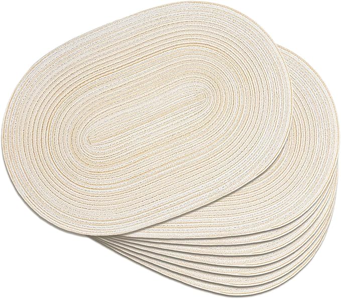 Placemats Set of 8, Woven Oval Braided Dining Table Mats | 12 x 17.5 Inch Size by Noctiflorous