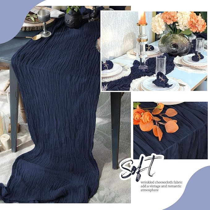 6 Pack Navy Blue Cheesecloth Table Runner 17x108 Inch Semi Sheer Boho Gauze - Image 6
