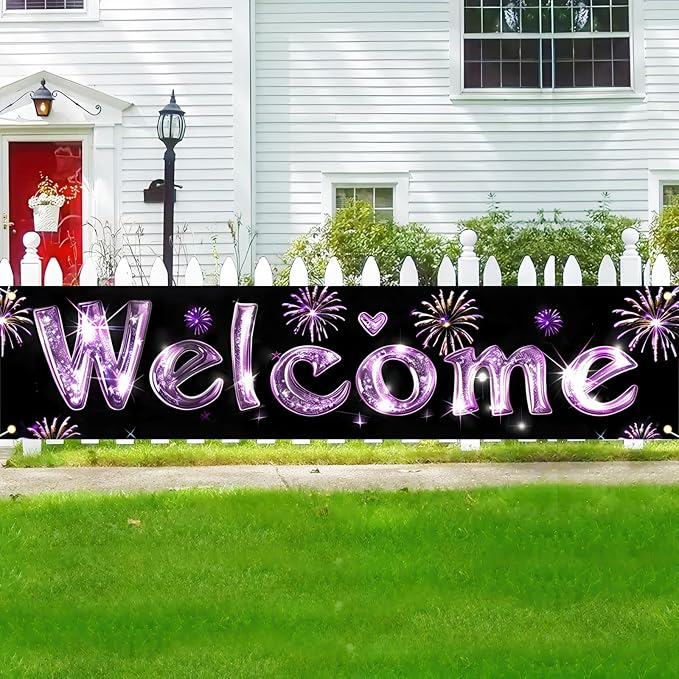 BlissYard Black Glitter Purple Banner Fireworks Love Decor 78 x 17 Inch | - Image 5