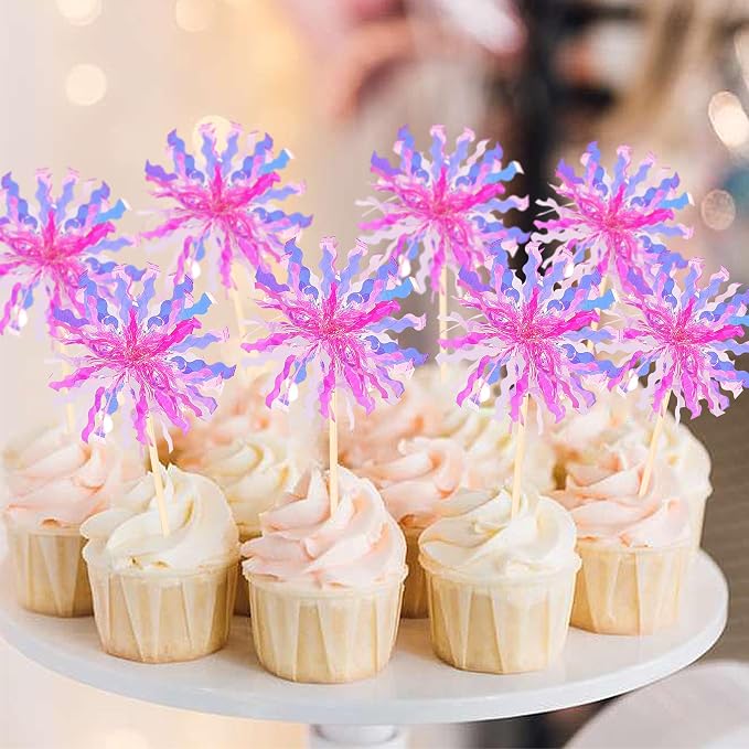 30 PCS Foil Firework Cupcake Toppers Sparkle Tinsel Cupcake Picks Happy - Image 5