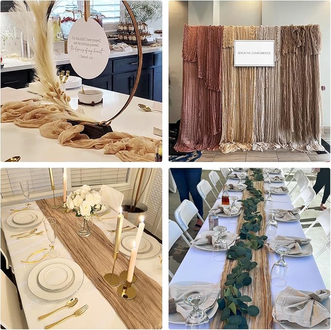 10 Pack Nude Cheesecloth Table Runner 10FT Boho Gauze Fabric Table Runner - Image 7