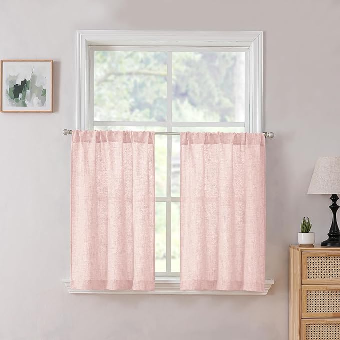 Tollpiz Linen Tier Curtain Rod Pocket Semi Sheer Half Kitchen Curtains Burlap by Tollpiz