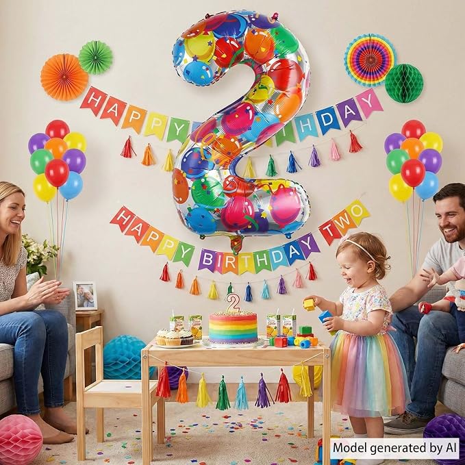 Rainbow Number 2 Balloon 40 Inch, Colorful Mylar Helium Balloons - Image 3
