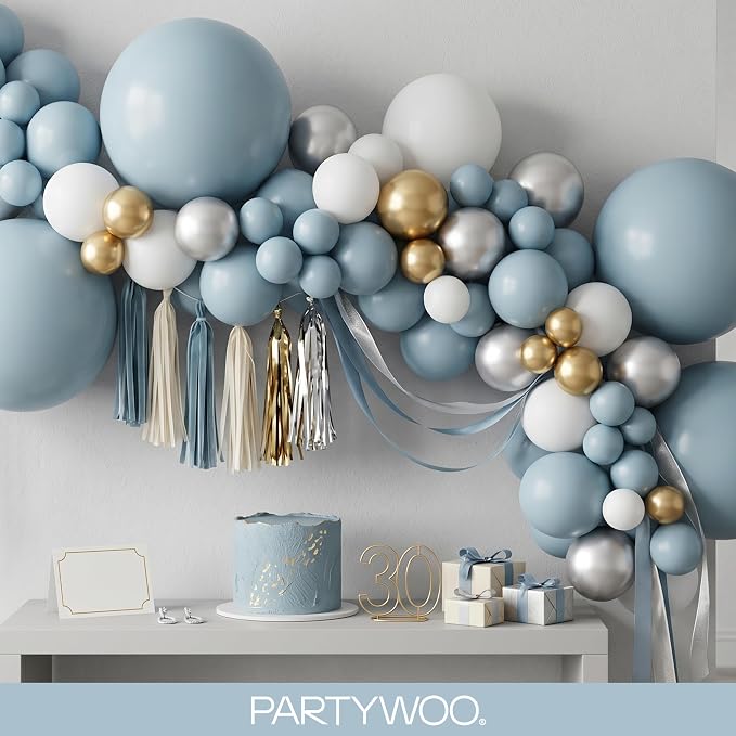 PartyWoo Dusty Blue Balloons 155pcs Light Blue Aqua Boho Color | 18 12 10 5 - Image 8
