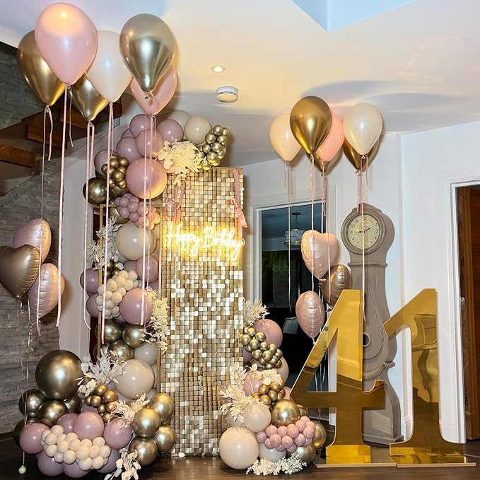 White Pink Gold Balloons Set, 12 Inch Double Stuffed Pearl White Sand Blush - Image 5