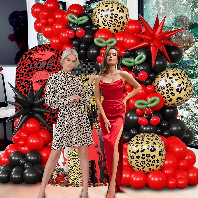 Red Black Balloons Garland Arch Kit, 4D Cheetah Print Mylar Balloons - Image 6