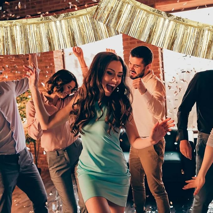 BEISHIDA Champagne Fringe Garland Banner 30ft Wall Tinsel Foil Streamers | 3Pack - Image 4