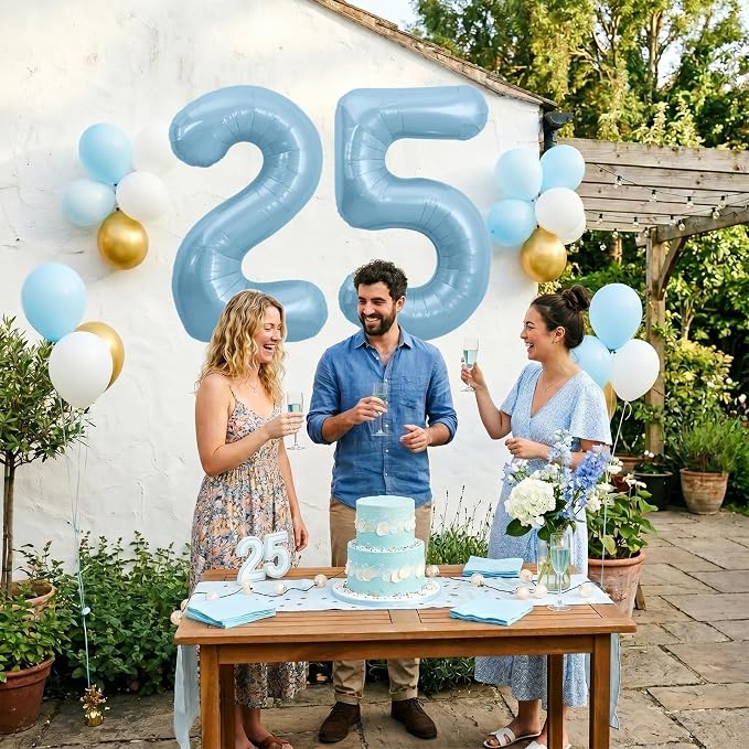 TONIFUL 40 Inch Light Blue Large Numbers Balloon 0-9 Foil Mylar Big Number - Image 6